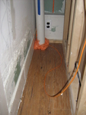 patching holes from electrical electrican MEP work fireproofing foam taping and spackling shower and tub caulk recycling construction material recycling job site wastes GREEN building