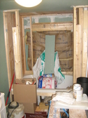 patching holes from electrical electrican MEP work fireproofing foam taping and spackling shower and tub caulk recycling construction material recycling job site wastes GREEN building