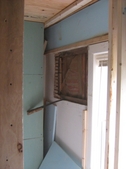 Plaster wall demolition, carbide blade wall cutting, cutting windows into wall, old growth hemlock sheathing